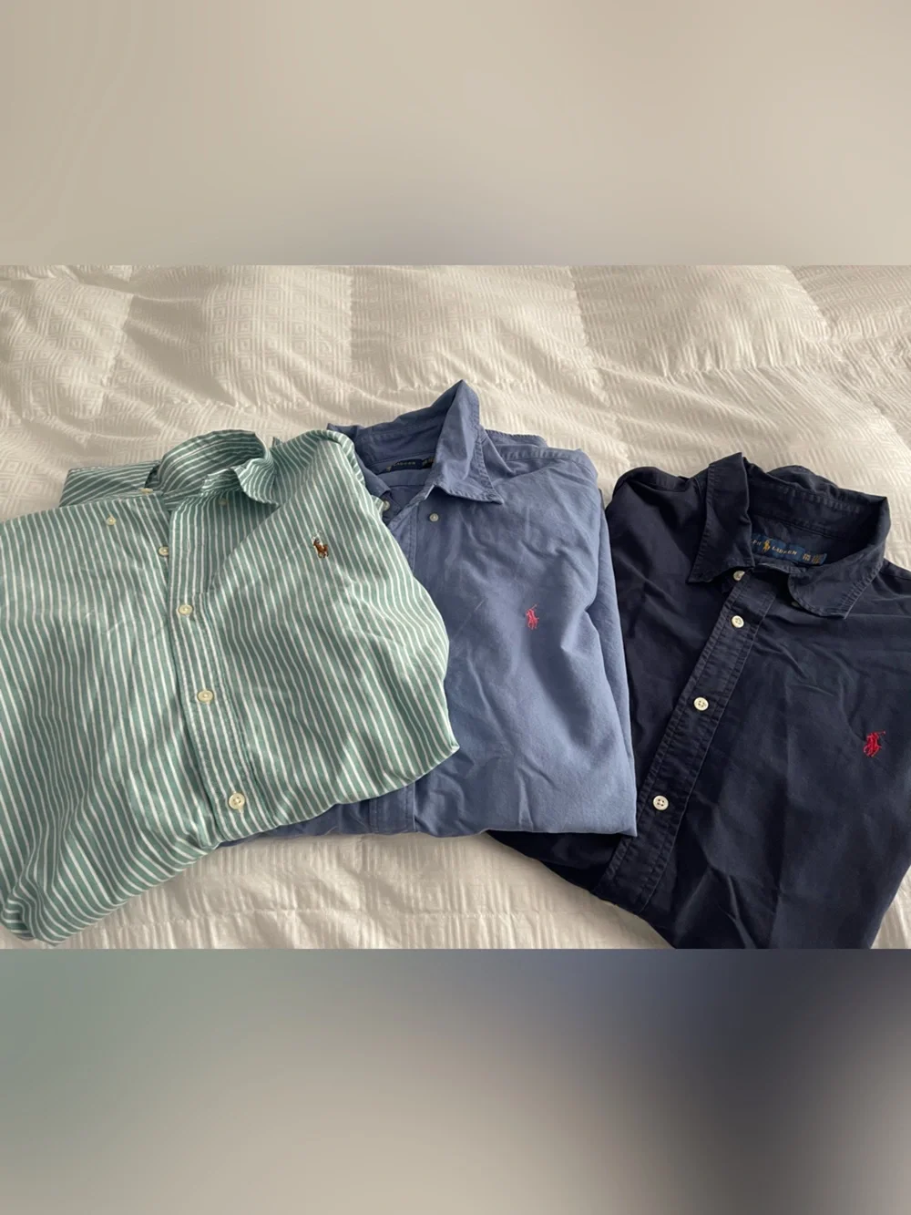 BUNDLE Polo Ralph Lauren 3 XXL Button-Down Shirts Mint Stripe, Light Blue, Navy